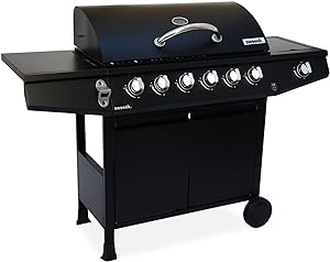 Barbacoa de gas 6 quemadores + 1 fuego lateral negro con termómetro - ¡Disfruta de una parrillada perfecta en tu jardín!