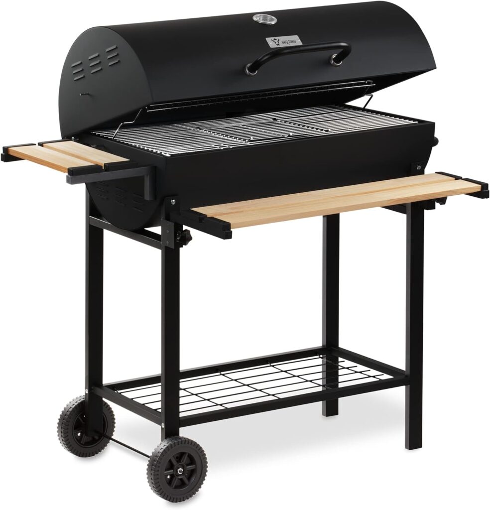 BBQ-Toro Carro de Barbacoa de Carbón Premium Ø 80x42 cm con Termómetro y Estantes de Madera