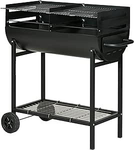 Outsunny Barbacoa de Carbón con Parrilla Ajustable y Ruedas 90x45x96 cm Negro