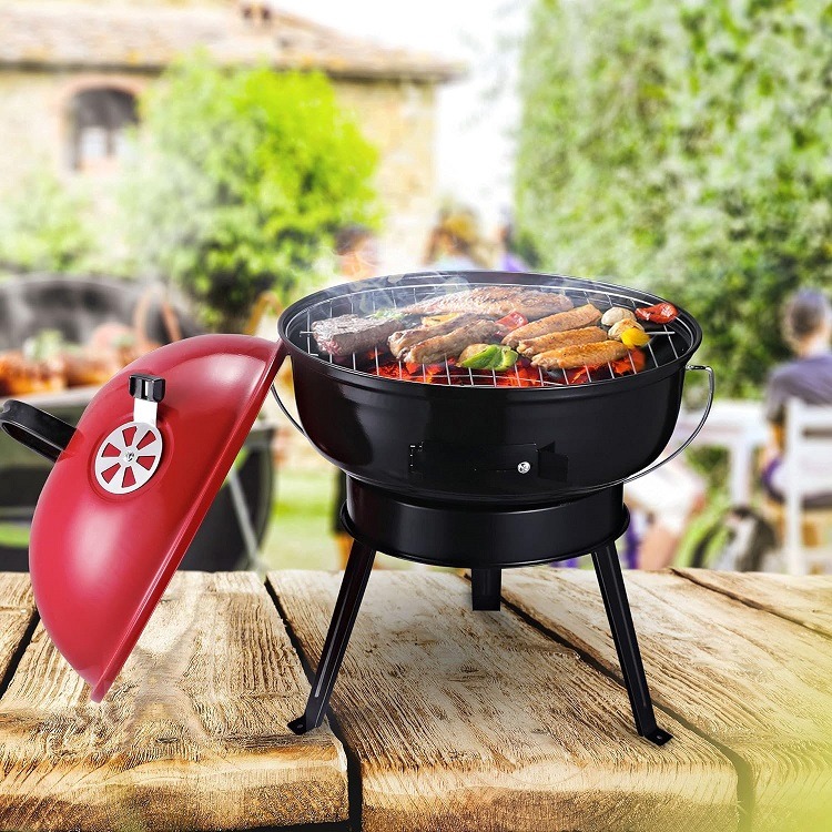 Outsunny Parrilla Barbacoa Carbón, Mango Ahumador, Hierro Esmaltado - 3 Patas (Ф36.5x54cm)