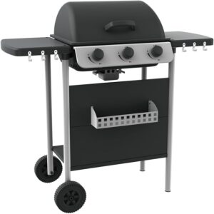 Barbacoa de gas Annika - 3 quemadores de acero negro de 105x49x100 cm - ¡Perfecta para tus asados al aire libre!