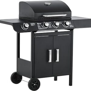 Barbacoa de Gas BBQ Outsunny 3+1 Quemadores 11,6 KW 110x50x100 cm Negro