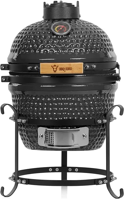 Parrilla de Carbón Kamado BBQ-Toro Haiiro 32 cm | Termómetro y Asas de Madera